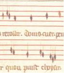 Ausschnitt aus einem Musikstück des 14. Jahrhunderts in schwarzer Mensuralnotation